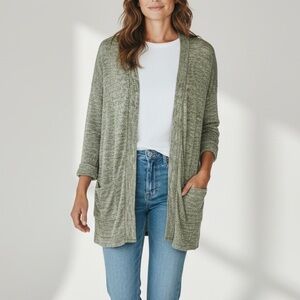 Harmony Balance Women’s Heathered Green Cardigan Split Back Tunic Sweater Large